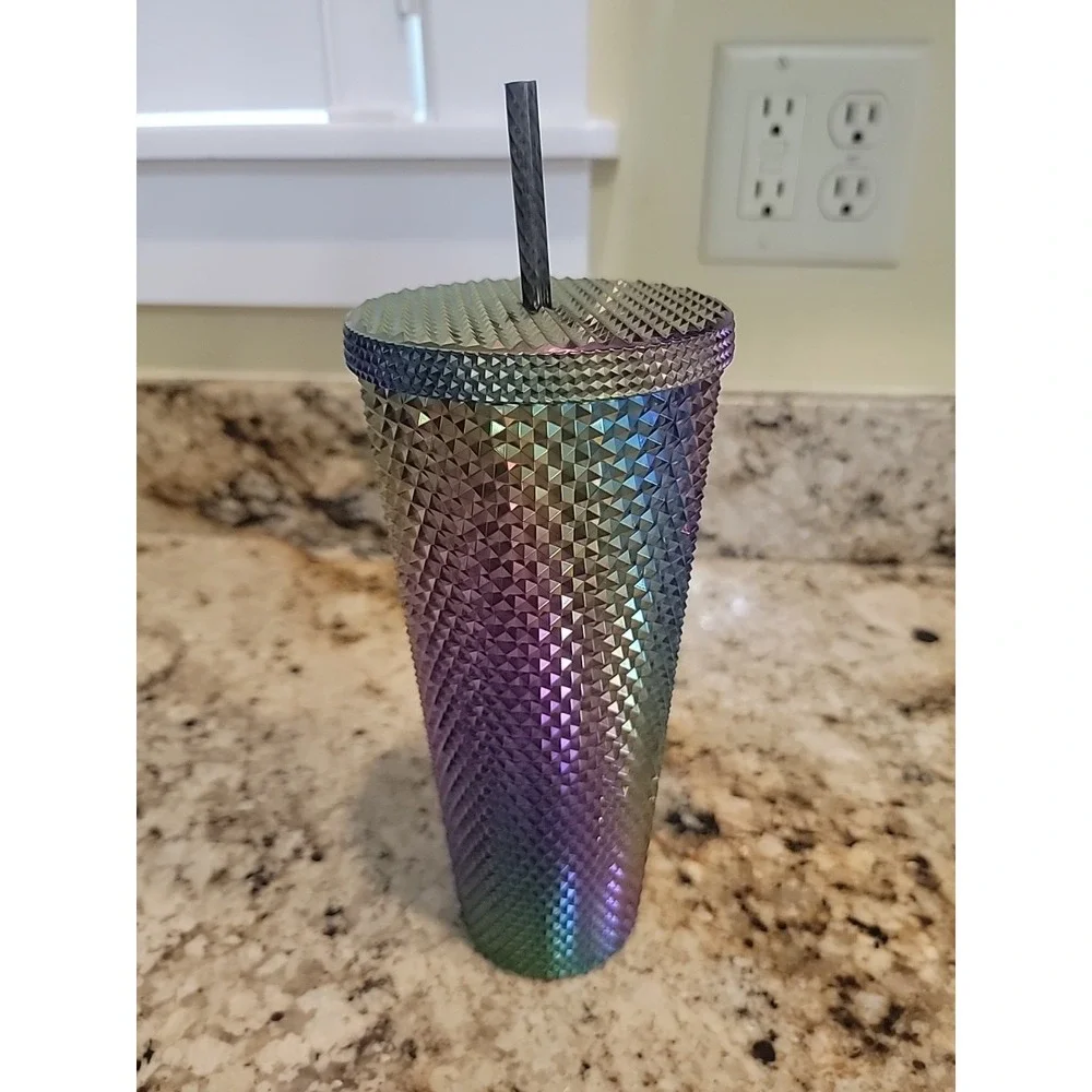 Starbucks Oil Slick Rainbow Studded Tumbler Cold Cup 24oz Venti 2023. NEW